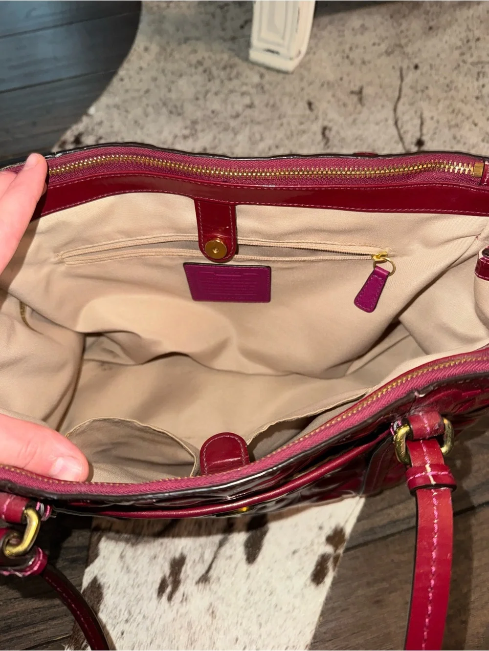 Vintage Coach Peyton Burgundy Patent Leather  Op Art Embossed Bag